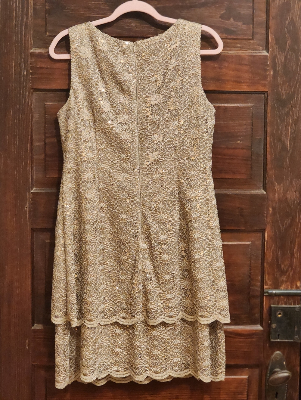 ALEX EVENINGS Nude Gold Lace Mini Dress Sparkle 12 Petite Party Dress Wedding - Picture 4 of 14
